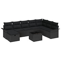 vidaXL 9-delars trädgårdsofaset med kuddar svart poly rattan