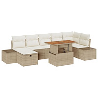vidaXL 8-delat trädgårds matsalsset med kuddar beige poly rotting akacia