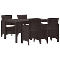 vidaXL 5-delat trädgårdsmöbelset med kuddar Brun Poly Rattan