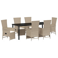vidaXL 7 Delars Trädgårdsset med Kuddar Beige Poly Rattan