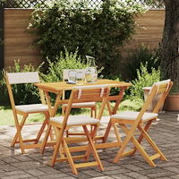vidaXL 5 Delars Fällbart Bistro Set med Kuddar Solid Akaciaträ