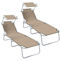 vidaXL Hopfällbara Solstolar 2 st med Markis Taupe 600D Oxford Tyg