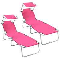vidaXL 2 st Fällbara solstolar med solskydd - Rosa 600D Oxford-tyg