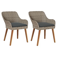vidaXL Trädgårdsstolar med Kuddar 2 st Svart Poly Rattan