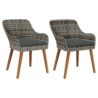 vidaXL Trädgårdsstolar med Kuddar 2 st Grå Poly Rattan