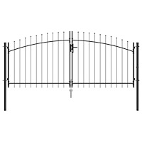 vidaXL Trädgårdsgrind med spetsig topp dual swing grå 150x300 cm stål