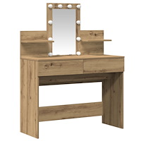 vidaXL Sminkbord med LED-lampor artisan ek 100x40x130 cm