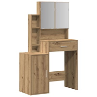 vidaXL Sminkbord med spegel och LED-lampor artisan ek konstruerat trä