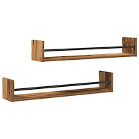 vidaXL Vägghyllor 2 st Gammalt trä 80x16x14 cm Ingenjörsträ