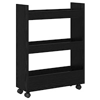 vidaXL Narrow Storage Trolley 3 Tier Svart Ek Konstruerat Trä