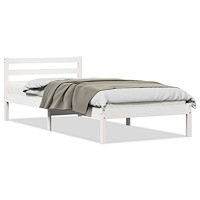 vidaXL Sängram med huvudgavel vit 100x210 cm massiv furu