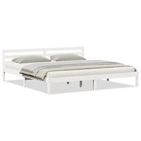 vidaXL Sängram med huvudgavel vit 180x210 cm massiv furu