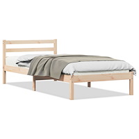 vidaXL Sängram med huvudgavel 80x220 cm massiv furu