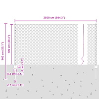 vidaXL Sexkantig Stängsel med 22 U-Poster Grå 1x25 m Stål
