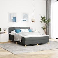 vidaXL Box Spring Säng med Madrass Mörkgrå 140x190 cm Tyg
