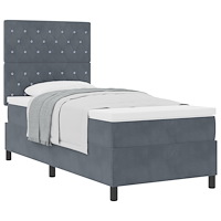 vidaXL Boxfjäder Säng med Madrass Mörkgrå 90x200 cm Sammet