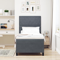 vidaXL Boxfjäder Säng med Madrass Mörkgrå 90x200 cm Sammet