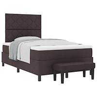 vidaXL Boxspring Säng med Madrass & Bänk Mörk Brun 120x200 cm Tyg