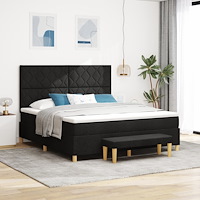 vidaXL Bäddfjäder med huvudgavel Svart 200 x 180 cm tyg