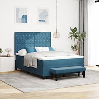vidaXL Box Spring Säng med Madrass & Bänk Mörkblå 140x190 cm Sammet
