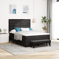 vidaXL Boxfjäder Säng med Madrass & Bänk Svart 160x200 cm Sammet