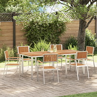 vidaXL 7-delat Trädgårdsmöbelset i Massiv Teak, vidaXL Utematsbord 200x90x74.5 cm Massiv Teak, vidaXL Stapelbara Trädgårdsstola...