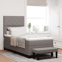 vidaXL Boxfjädersäng med madrass & bänk taupe 90x200 cm tyg