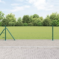 vidaXL Hexagon Staket Grön 0,6x10 m Stål, vidaXL Staketstolpar med Basplattor 7 st Ø32mm 70cm Galvaniserat Stål