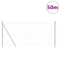 vidaXL Hexagon Fence 0.8x50 m Galvaniserat stål, vidaXL Stängselstolpar med basplattor 13 st Ø32mm 90cm Galvaniserat stål