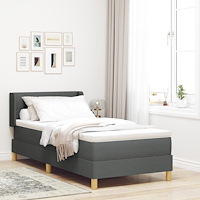 vidaXL Box Spring Säng med Madrass Mörkgrå 80x200 cm Tyg, vidaXL Huvudgavel med knappar Mörkgrå 80 cm Tyg