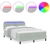vidaXL Boxsäng med madrass och LED-ljus Ljusgrå 140x200 cm Sammet