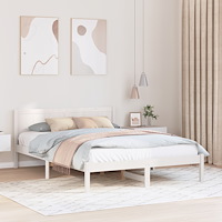 vidaXL Vit Tall Sängram Vit Trä 150 x 200 cm Hållbar Vit Sängram