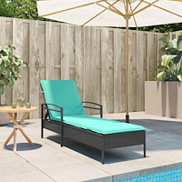 vidaXL Svart Solstol med Kudde 63x200x81 cm Poly Rottning