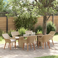 vidaXL 7 Delars Trädgårds matsalsset Beige Poly Rattan