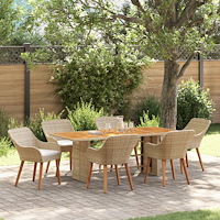 vidaXL Trädgårdsmöbelset med kudde 7 pcs Beige konstrotting