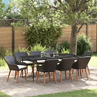 vidaXL 9-delat trädgårdsmöbelset svart poly rattan