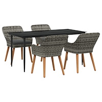 vidaXL 5-delars Trädgårds Matbord-set Grå Poly Rattan