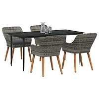 vidaXL 5-delars Trädgårds Matbord-set Grå Poly Rattan