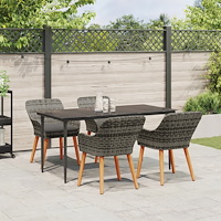 vidaXL 5-delars Trädgårds Matbord-set Grå Poly Rattan