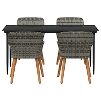 vidaXL 5-delars Trädgårds Matbord-set Grå Poly Rattan