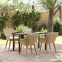 vidaXL 5-delat Trädgårdsmatsal Set Beige Poly Rattan