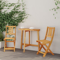 vidaXL 3-delat vikbart trädgårdsbistro set i massivt akaciaträ, vidaXL vikbart trädgårdsbord halvrundt 78x46x75 cm i massivt ak...
