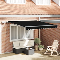 vidaXL Manuell utdragbar markis med LED Svart 300x250 cm, vidaXL Markis ersättningsduk för 3x2.5 m ram Svart