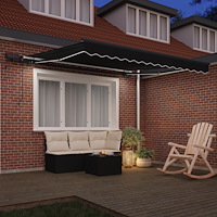 vidaXL Manuell utdragbar markis med LED Svart 300x250 cm