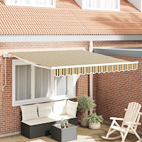 vidaXL Automatisk Utdragbar Markis Grön och Gul 300x250 cm, vidaXL Markis Ersättningsduk för 3x2.5 m Ram Grön och Gul