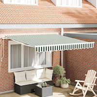 vidaXL Manuell Utdragbar Markis Grön och Vit 300x250 cm, vidaXL Markis Ersättningstyg för 3x2.5 m Ram Grön och Vit