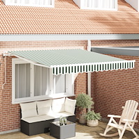 vidaXL Automatisk Utdragbar Markis Grön och Vit 300x250 cm, vidaXL Markis Ersättnings Tyg för 3x2.5 m Ram Grön och Vit