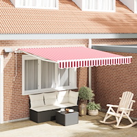 vidaXL Manuell Utdragbar Markis med LED Röd och Vit Rand 350x250 cm