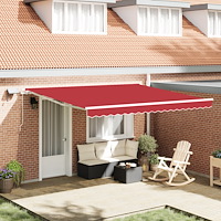 vidaXL Manuell Utdragbar Markis med LED Röd 400x300 cm, vidaXL Markis Ersättnings Tyg för 4x3 m Ram Röd