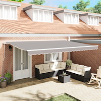 vidaXL Automatisk Utdragbar Markis Ljusgrå 500x300 cm, VidaXL Markis Ersättningsväv för 5x3 m Ram Ljusgrå